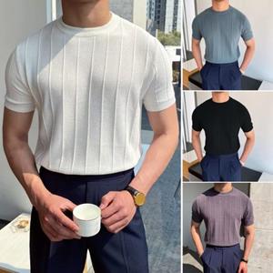 Western Cool Men Heren zomer T-shirt ronde hals korte mouwen effen kleur slim fit elastische trui casual middenlengte recht heren fitness sport gym top XL donkergrijze kleur