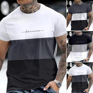Western Cool Men Heren zomertop Coloblock O-hals korte mouw losse zachte korte mouwen ademend casual middenlengte trui dagelijks plus size T-shirt 2XL zwart