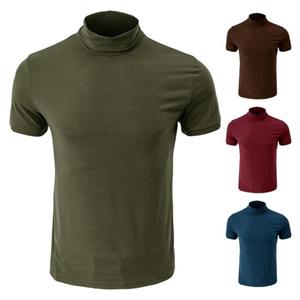Western Cool Men Heren Zomer Top Halfhoge Kraag Effen Kleur Slim Fit Elastisch Korte Mouwen Zacht Ademend Mid Lengte Sport T-shirt M wijnrode kleur