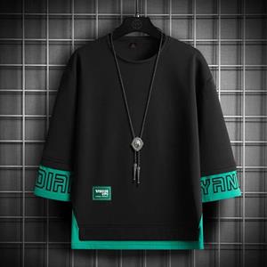 KAOLA Heren Lente en Zomer Korte mouwen Casual Mode Kleur Blokkeren Nep Tweedelige Zeven-minuten Mouw T-shirt 2XL wit