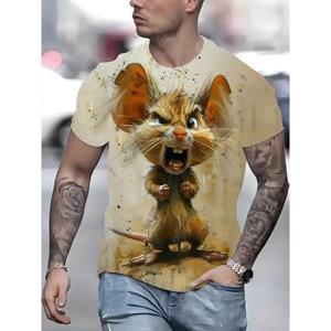 ETST0012 Heren 3D dier muis geprint T-shirt zomer mode casual outdoor sport fitness ronde hals korte mouwen heren overhemd kleding S