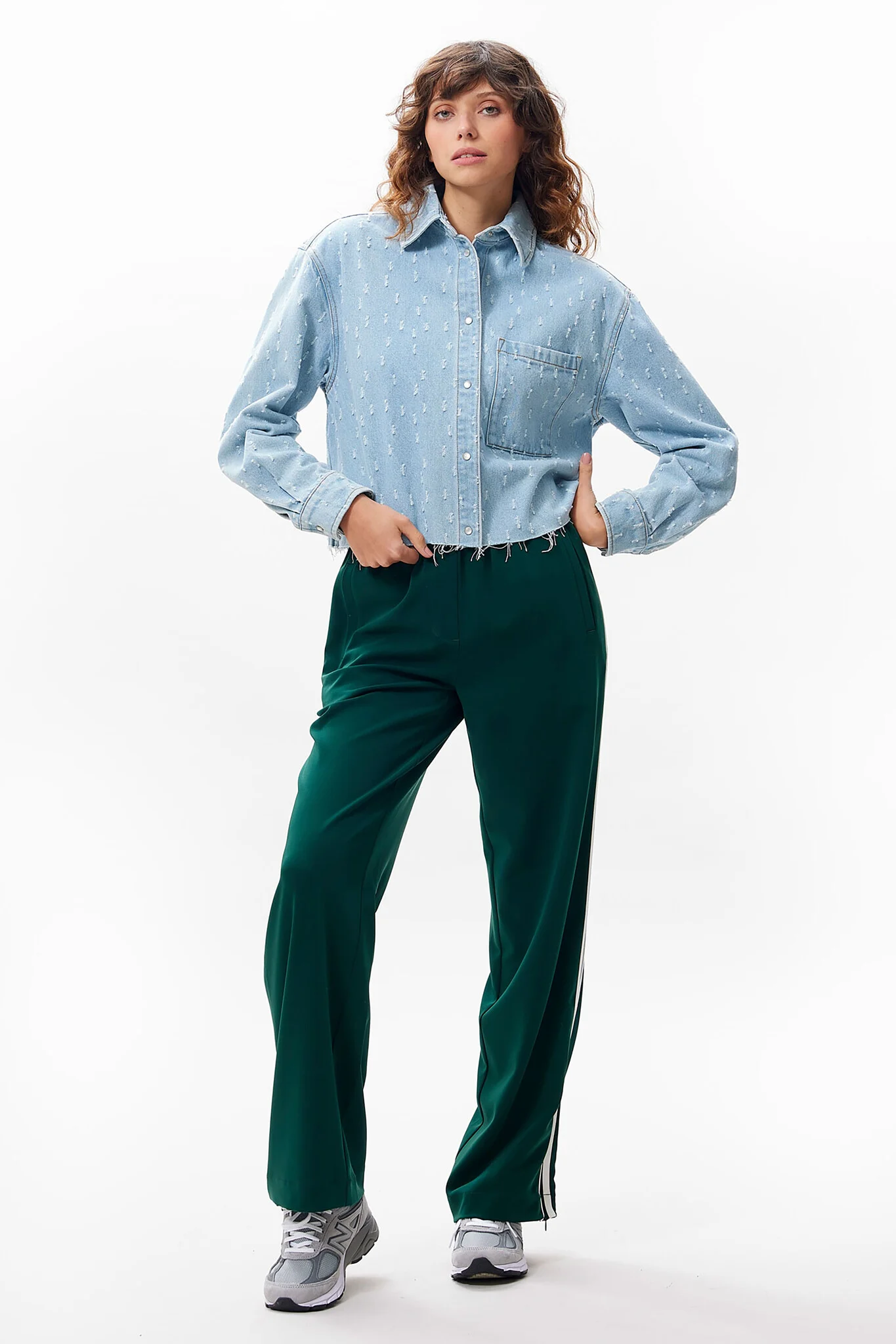 Catwalk Junkie 2502012603 denim blouse with textured fabric