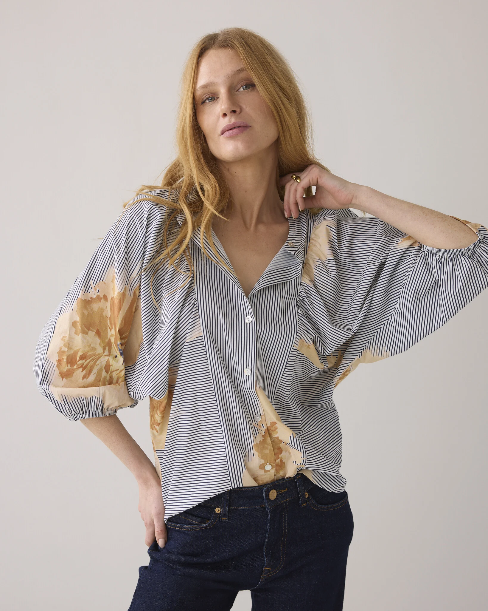 Summum 2s3249-12168 120 blouse big sleeves flowers and stripes multicolour