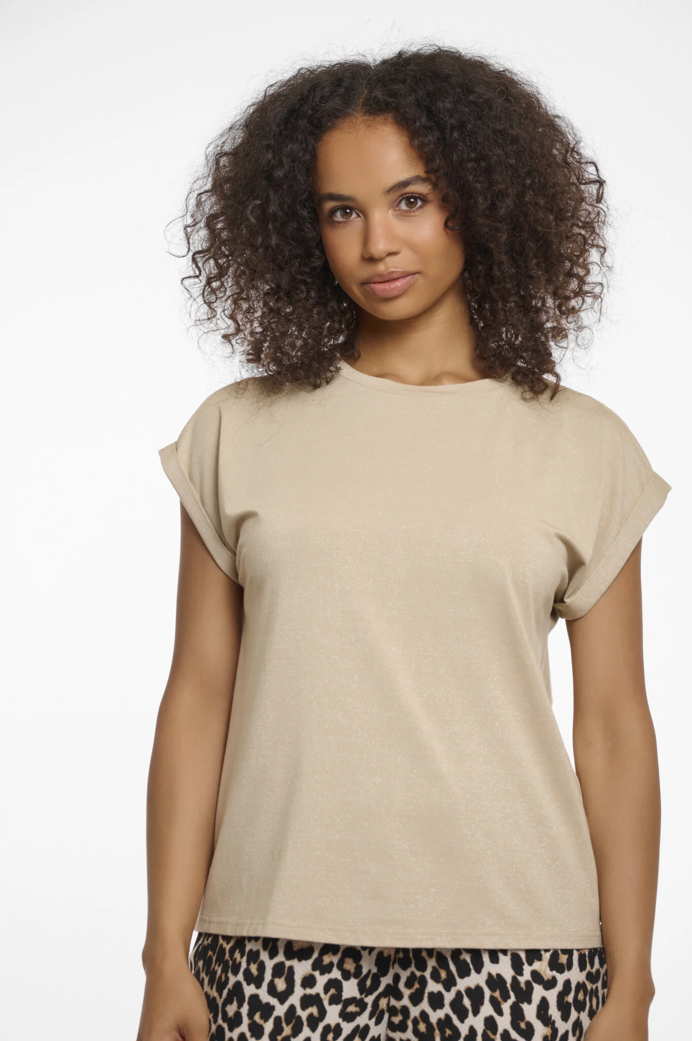 Rino & Pelle Mieke.7002522 rino en pelle cap sleeve top with rounded neckline desert