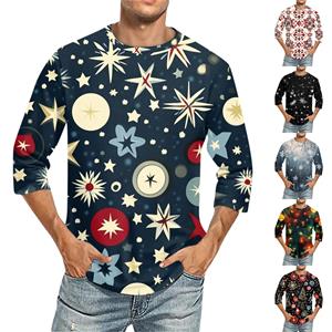 Xingben Four Heren Ronde Hals Driekwart Mouw Top Casual Mode T-shirt S cinnaber