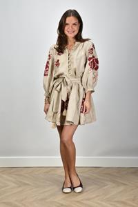 Sage & Ivy linnen jurk Anna met borduursel beige