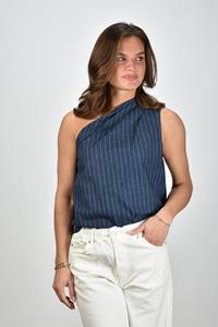 Sea Me Happy one shoulder top Julie Denim Striped donkerblauw