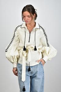Sage & Ivy blouse Gudrun met ballonmouwen beige