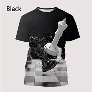 Chengyu Interessant 3D-geprint schaakpatroon T-shirt Heren Casual Korte Mouw Ronde Hals Schaakbord Tee Tops Oversized T-shirts 4XL