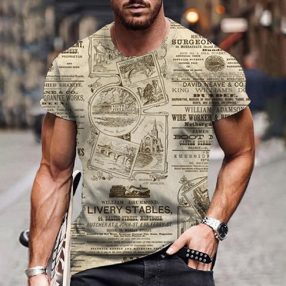 Chengyu Grappige krant 3D-geprinte heren-T-shirts Straatmode Hiphop Korte mouwen Oversized Zomer Lichtgewicht Ademende kleding 6XL
