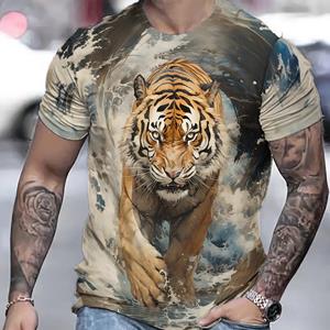 Chengyu Tijger T-shirt voor heren 3D-dier 3D-print Herenoverhemden Zomer Korte mouwen T-shirt Heren Pullover Oversized Top Casual Herenkleding M