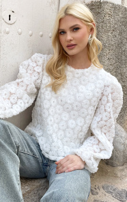 The Musthaves Flower Pailletten Puff Sleeve Blouse Ecru