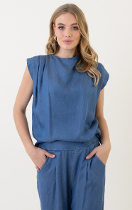 The Musthaves Denim Top Met Schouder Detail