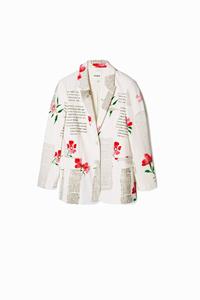 Desigual Recht jack tekst bloemen - WHITE