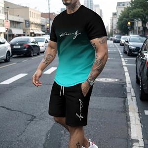 Wengy 2 Zomer Heren Casual Pak Straatmode Los en Comfortabel T-shirt Buitensporten Hardloopshorts Nieuwe Tekst Bedrukking 6XL