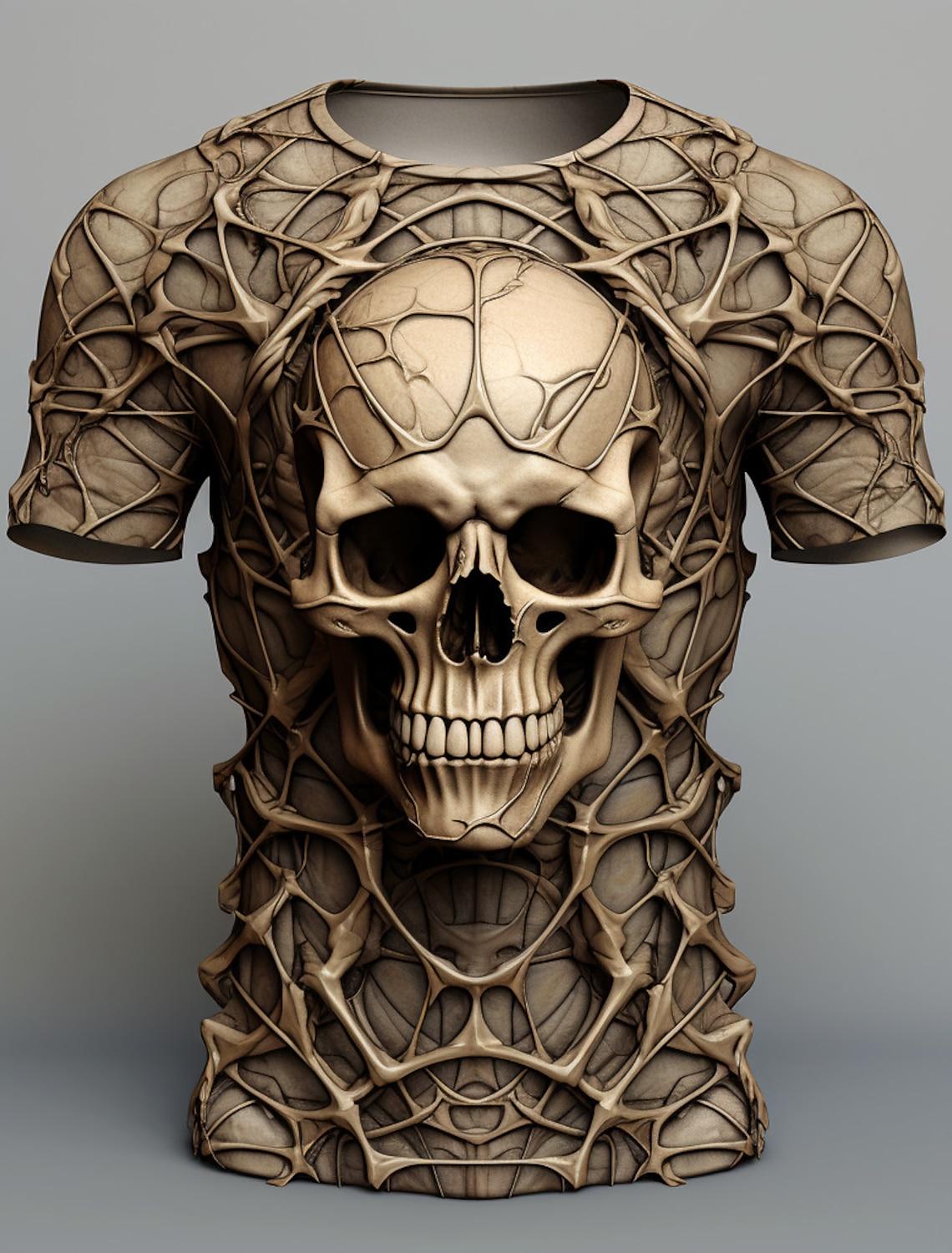 Chengyu Vintage T-shirt voor heren Horror Undead Spider Skull-patroon 3D-geprint korte mouwen oversized T-shirt Mode herenkleding XL