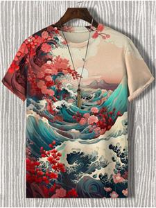 Chengyu Heren T-shirt Japanse stijl Ukiyo-e Grafisch 3D-geprint T-shirt Casual T-shirt met korte mouwen Outdoor Oversized Herenkleding Tops Nieuw XL