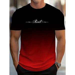 No. 11 Fashion Gradient Crew Neck Korte Mouw Alfabet Print T-shirt Casual Weekendkleding voor Mannen en Tieners Vakantie Resorts Lente/Zomer/Herfst S rood
