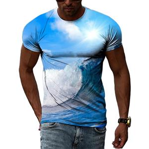 Chengyu Zomer Zee Landschap Vakantie Mannen t-shirts Mode Koele Stijl Gedrukte Tees Knappe Ronde Hals Persoonlijkheid Korte Mouw Tops 2XS