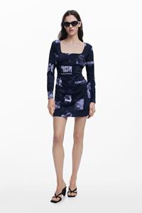 Desigual Jurk met vierkante halslijn en postzegelprint - BLUE