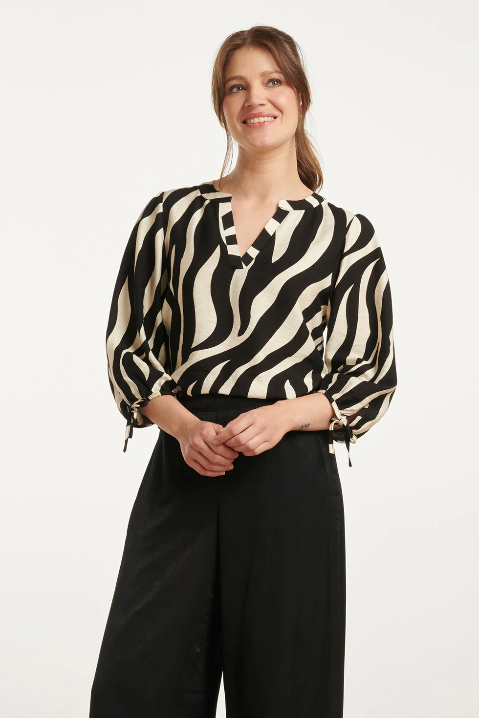 Smashed Lemon 25076 zwarte en zand zebra print top