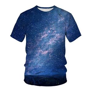 HerSight Zomer T-shirt met korte mouwen Universe Starry Sky 3D digitale print Tee Heren ronde hals casual sporttop S