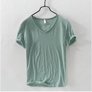 KING BILLION Nieuwe Slim Fit Slub Katoen Pure Kleur V Kraag Korte Mouwen Tops Tees Mannen T-shirt Multi-color Man T-shirts Fitness EU XL 77-85kg zwart