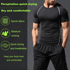 Western Cool Men Heren Zomer Sport T-shirt Korte Mouw Elastisch Ronde Hals Zweetafvoer Snel Droog Zacht Ademend Contrasterende Kleur Jogging Gym Fitness Top L grijs