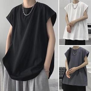 Baisida Heren Zomer T-shirt O Hals Mouwloos Los Effen Kleur Plus Size Mid Lengte Casual Zacht Ademend Trui Sport Tanktop L donkergrijze kleur