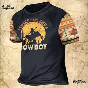 Xuhaijian02 Western Cowboy Shirt Heren T-shirt 3D Denim O Hals Katoen Korte Mouw Tops Zomer Oversized Vintage Streetwear Casual Kleding S