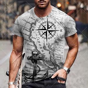 ETST 03 Kompas Print T-shirt Vintage Heren Korte Mouw Shirt Nautische Tops Zomer O-hals Sweatshirt Tees Designer Dagelijkse Herenkleding S
