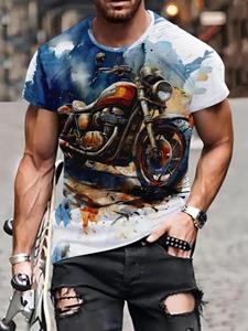 Chengyu Motorfiets 3D-geprint korte mouwen zomer T-shirt Plus Size Klassiek Casual Heren T-shirt Dunne ronde hals Heren Top L