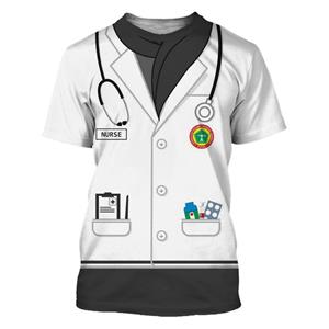 Kukebang Zomer Verpleegster Uniform Unisex Mode O-Kraag Korte Mouw 3d Bedrukt T-shirt Straat Plezier Losse Casual Persoonlijkheid Grote Maat Top S