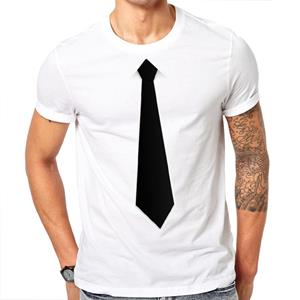 Laoxu Nieuwe mode heren O-hals actieve gepersonaliseerde nep pak stropdas print unisex streetwear witte hiphop geek korte mouwen t-shirts S wit
