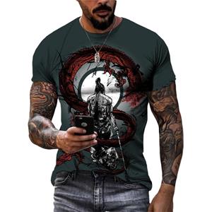 ETST 07 Zomermode Japanse Samurai cool T-shirt Heren Trend Casual Bedrukt streetwear O-hals Korte Mouw snel drogend t-shirt S