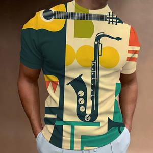 Bobby 2 Retro Heren T-shirt 3d Muzieknoten Bedrukt Herenkleding Dagelijks Casual Korte Mouw Straat Designer T-shirts Top Los Oversized Shirt S