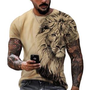 WowClassic Heren Leeuwenkop Ronde Hals Dierenpatroon T-shirt Zacht Comfortabel Lichte Stretch Korte Mouw Normale Pasvorm voor Pyjama Dagelijkse Kleding S zwart
