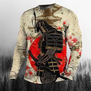ETST 05 Supercoole vintage Japanse Samurai heren T-shirt O-hals katoenen herenkleding Oversized casual tops met lange mouwen 3D-geprint T-shirt S