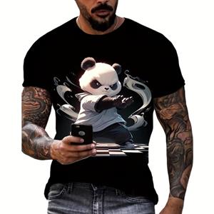 Bobby3 Heren T-shirt Cartoon Panda Patroon 3D Geprint T-shirt Casual Losse pasvorm Korte mouwen T-shirts Oversized Herenkleding Tops Zomer L