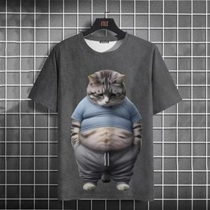 ETST 005 Grappige heren T-shirt Animal Fat Cat Bedrukte T-shirts Casual Losse Korte Mouw Tee Oversized Herenkleding Tops Zomer Streetwear S