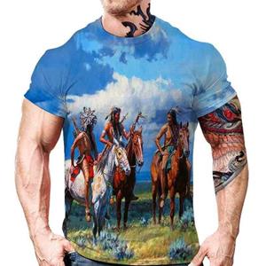 Xuhaijian02 Zomer Indianen 3D Print T-shirts Heren Dames Retro Casual Korte Mouw T-shirt Oversized Harajuku Y2k Tops Tees Kinderkleding S