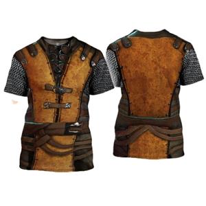 ETST 05 Tempelierspantser Europese middeleeuwse ridder 3D-rollenspel bedrukt heren straat hiphop persoonlijkheid vintage ronde hals korte mouw t-shirt S