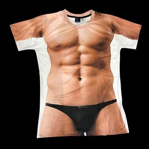 ETST 009 Nep buikspieren en borsten grappig heren t-shirt 3D tatoeage kleding patroon dier persoonlijkheid evenement korte mouwen t-shirt trendy jaarlijks feest S