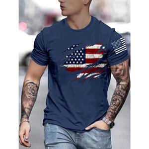 HerSight Heren T-shirt met ronde hals en korte mouwen, grafisch print, casual - levendig vlagontwerp, ademend materiaal, relaxte pasvorm, essentieel voor de zomer en buiten S blauw