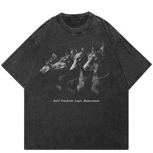 AKIN QUARTER 24 Streetwear Dobermann Unisex T-shirt Katoenen T-shirt Unisex Tops Tees Zomer Korte Mouwen T-shirt S zwart