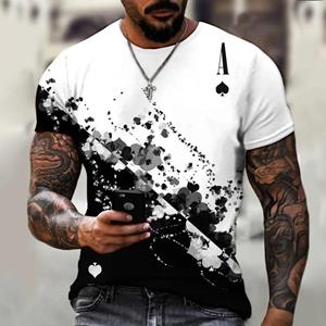 HerSight Heren Unisex T-shirt 3D Zwart-Wit Poker Bedrukt Zomer Heren Ronde Hals Casual Heren Korte Mouw Top Streetwear M