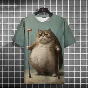 Bobby3 Grappige heren T-shirt Animal Fat Cat Bedrukte T-shirts Casual Losse Korte Mouw Tee Oversized Herenkleding Tops Zomer Streetwear L