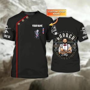 Laoxu Zomermode Heren T-shirt Gepersonaliseerde Naam Kapper 3D Geprint Unisex T-shirt Cadeau voor Kapper Casual Korte Mouw tops DW70 S wit