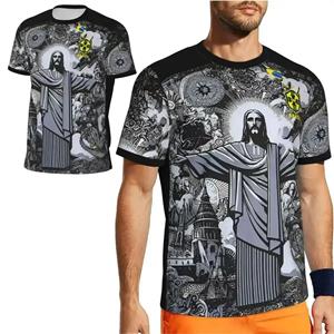 ETST0013 Voetbal Trainings T-shirt Special Edition Braziliaanse Jezus Verlosser 3D Print Snel drogende Motorfiets Ademend Sport Korte Mouw S