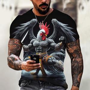 Etst 003 3D Print Heren T-shirts Losse pasvorm Creatieve dieren Grafische haan Heldenprint T-shirt voor heren Grappige mode Herenkleding Zomer S